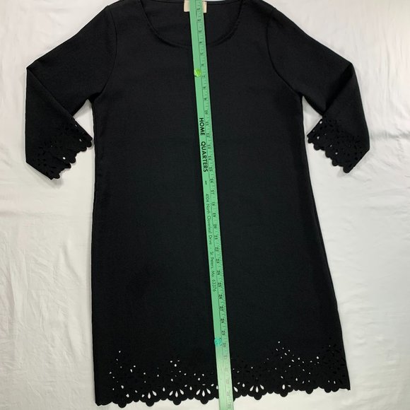 Everly Black Dinner Holiday Dress Laser Cut Eyelette Cutouts 3/4 Sleeve‎ Size M - Picture 9 of 13